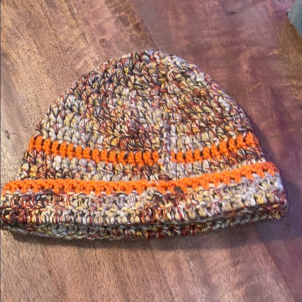 Hand Knit Orange and Tan Beanie!